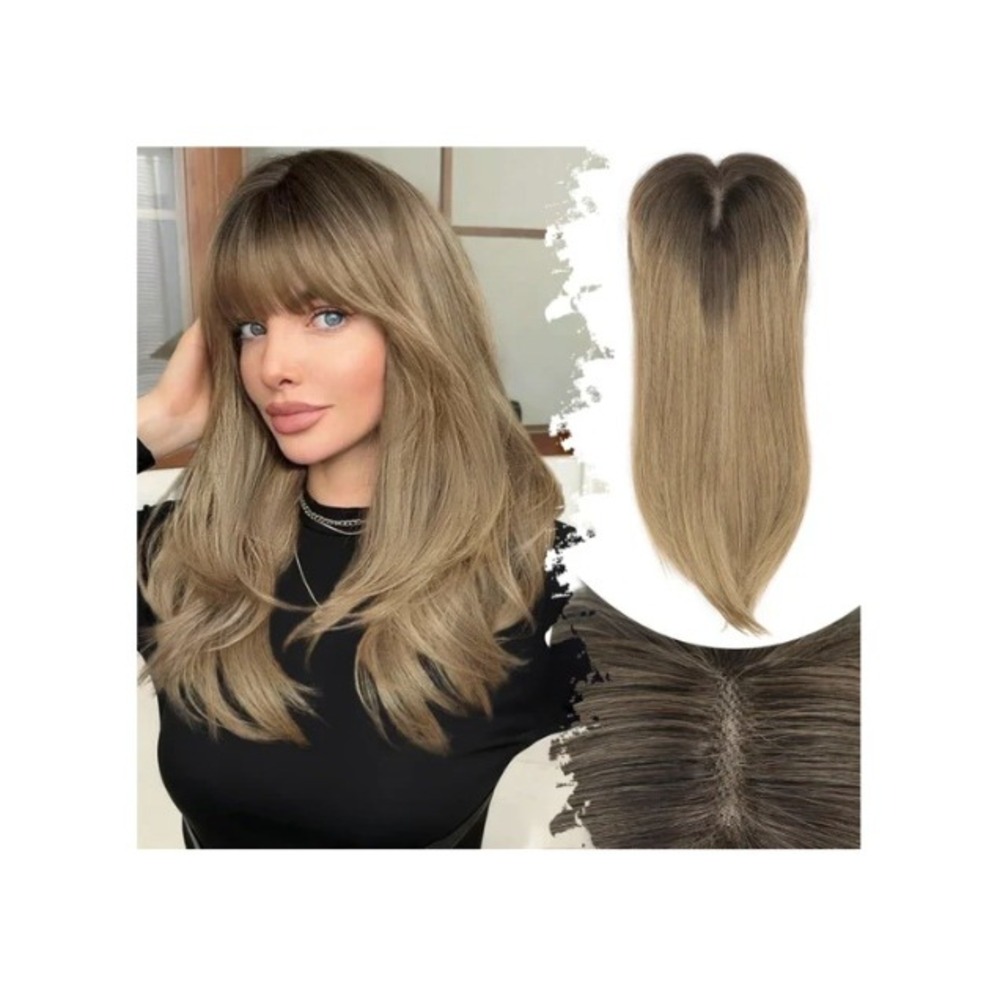 Eawwii Hair Topper Ombre Blonde 18 Inch Synthetic Clip In Bangs‎ Full Coverage